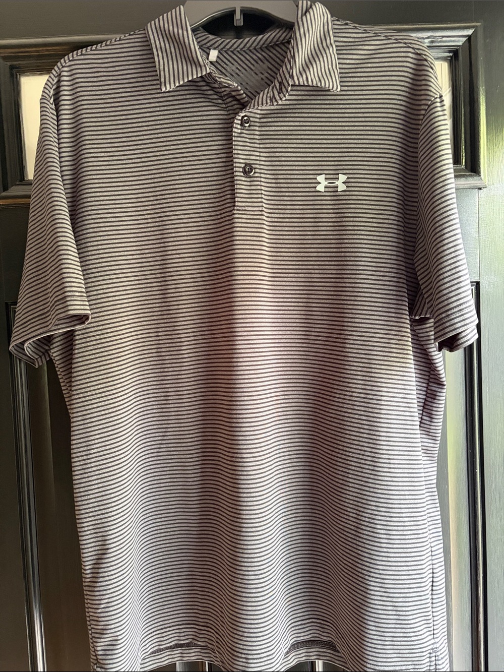 Under Armour Men’s Striped Polo - black  and Gray